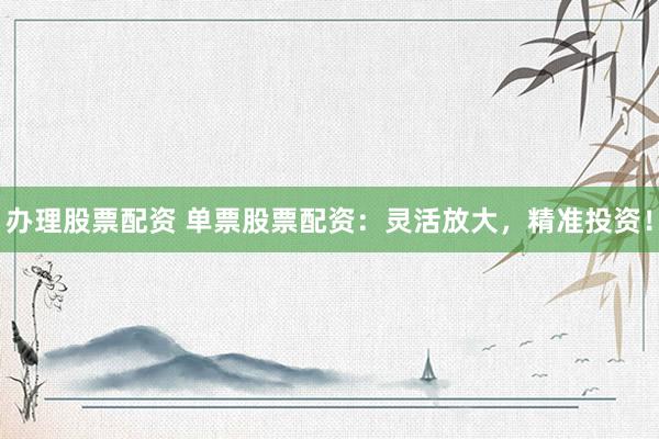 办理股票配资 单票股票配资：灵活放大，精准投资！