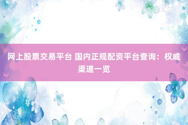 网上股票交易平台 国内正规配资平台查询：权威渠道一览