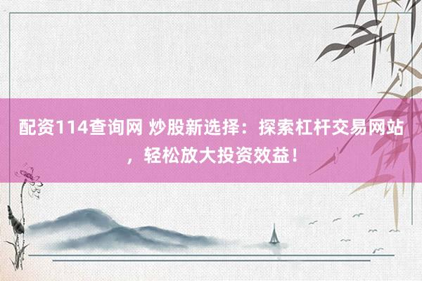 配资114查询网 炒股新选择：探索杠杆交易网站，轻松放大投资效益！