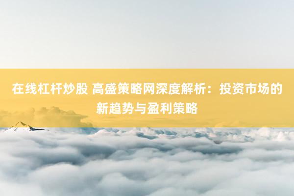 在线杠杆炒股 高盛策略网深度解析：投资市场的新趋势与盈利策略