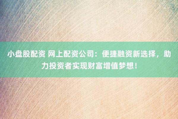 小盘股配资 网上配资公司：便捷融资新选择，助力投资者实现财富增值梦想！