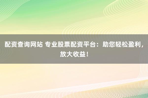配资查询网站 专业股票配资平台：助您轻松盈利，放大收益！
