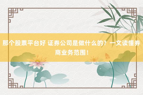 那个股票平台好 证券公司是做什么的?一文读懂券商业务范围!