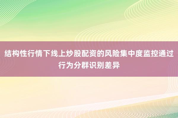 结构性行情下线上炒股配资的风险集中度监控通过行为分群识别差异
