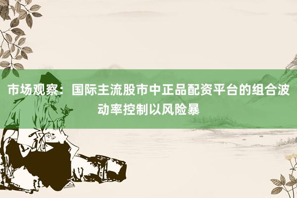 市场观察：国际主流股市中正品配资平台的组合波动率控制以风险暴